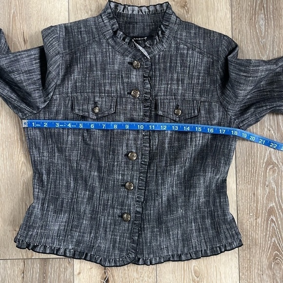 Sandro Sportswear Dark Denim Ruffle Blazer Button Down - Picture 8 of 9